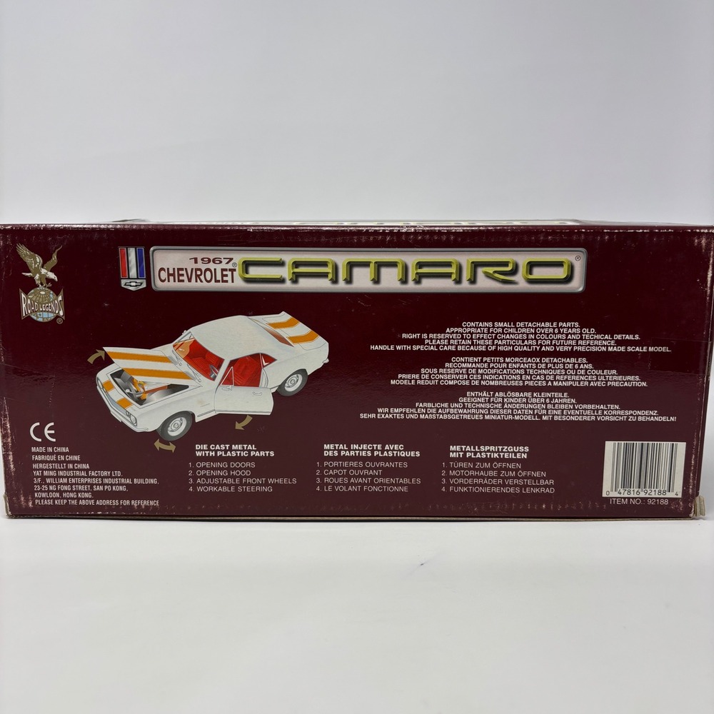 1967 Chevrolet Camaro Black 1:18 Yat Ming Road Legends Diecast Sealed - Picture 11 of 15